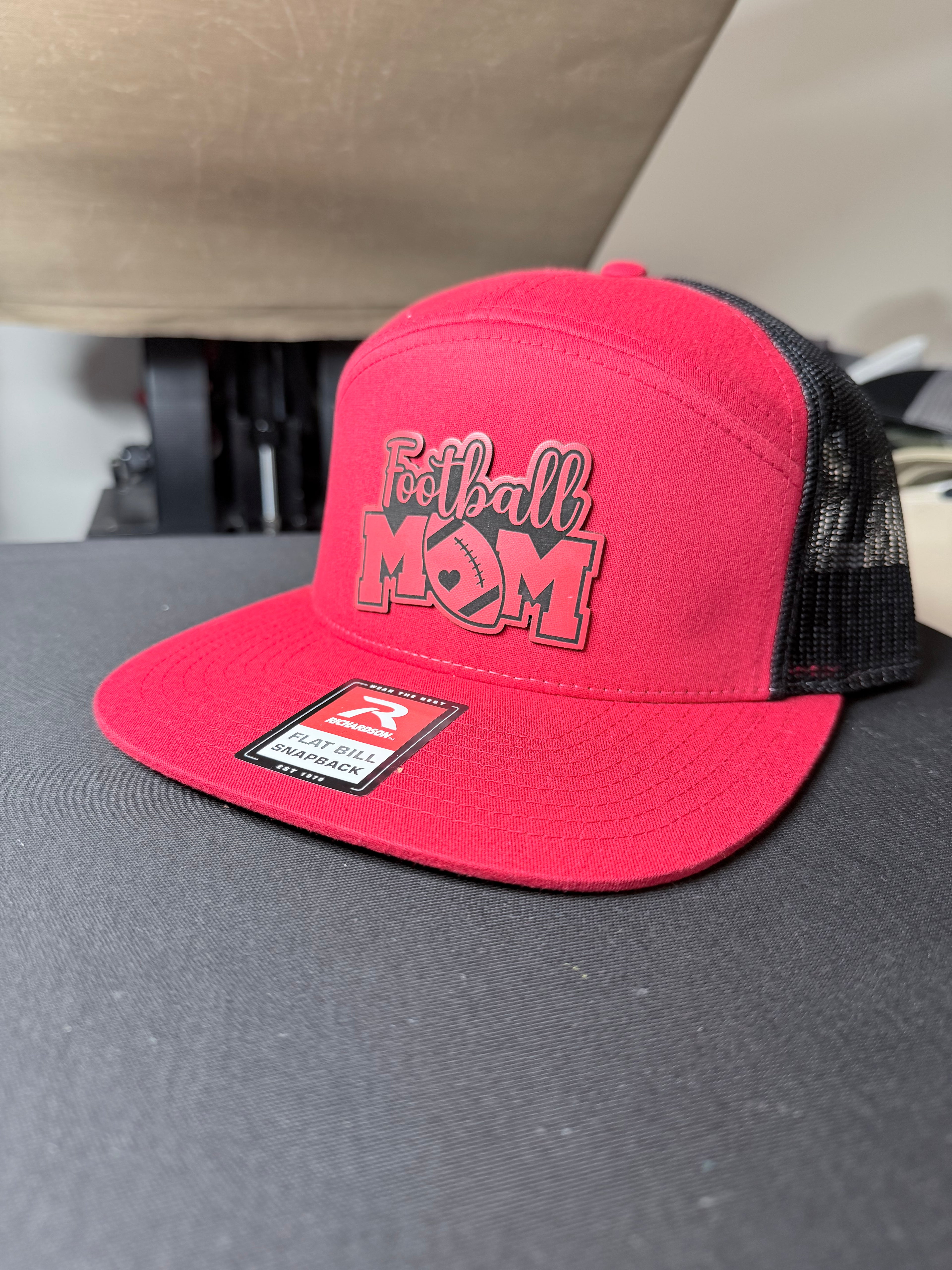 Football Mom Leatherette Patch Richardson Flat Bill Trucker Hat