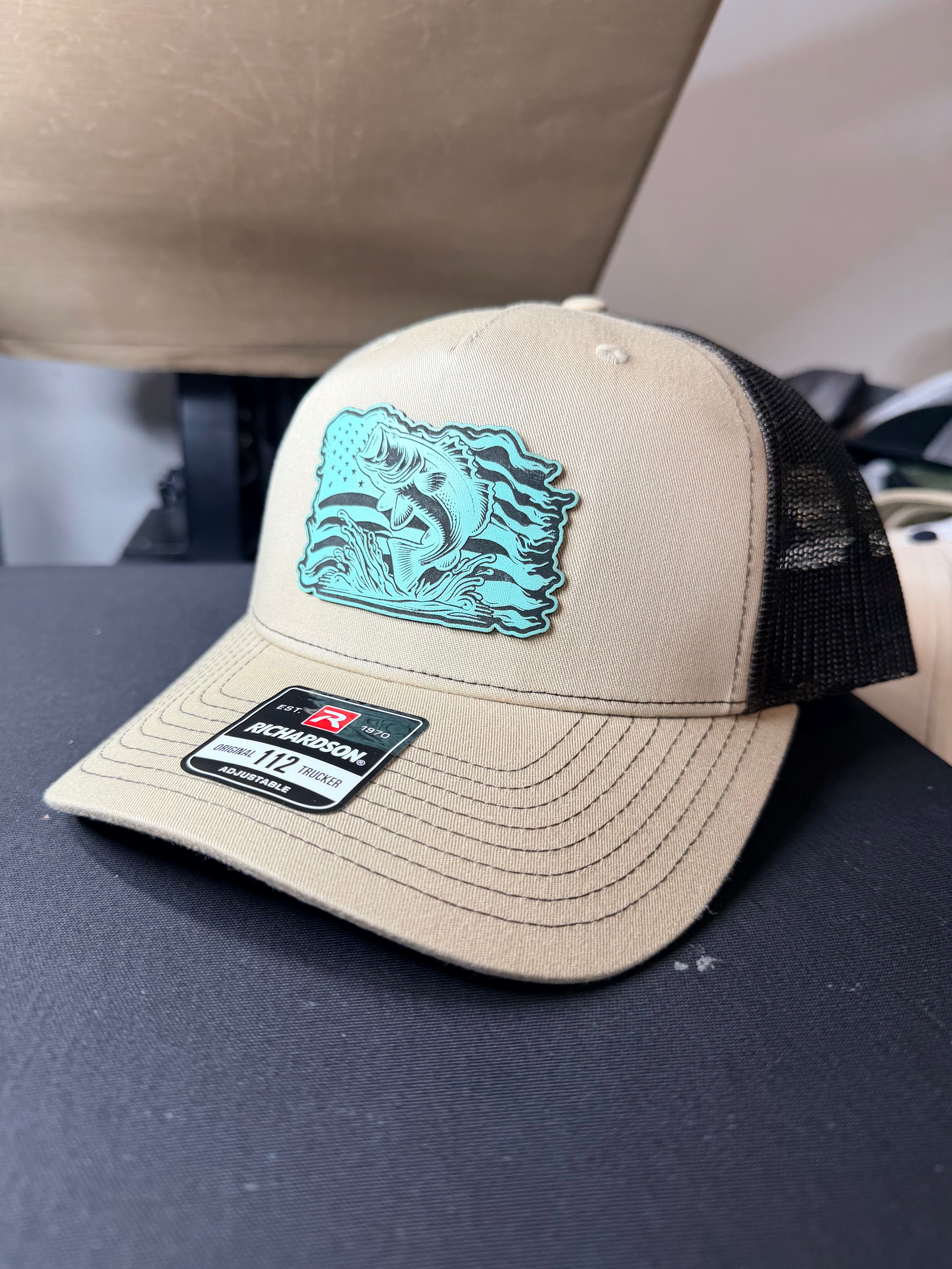 Bass Jump Leatherette TEAL Patch Richardson 112 Trucker Hat