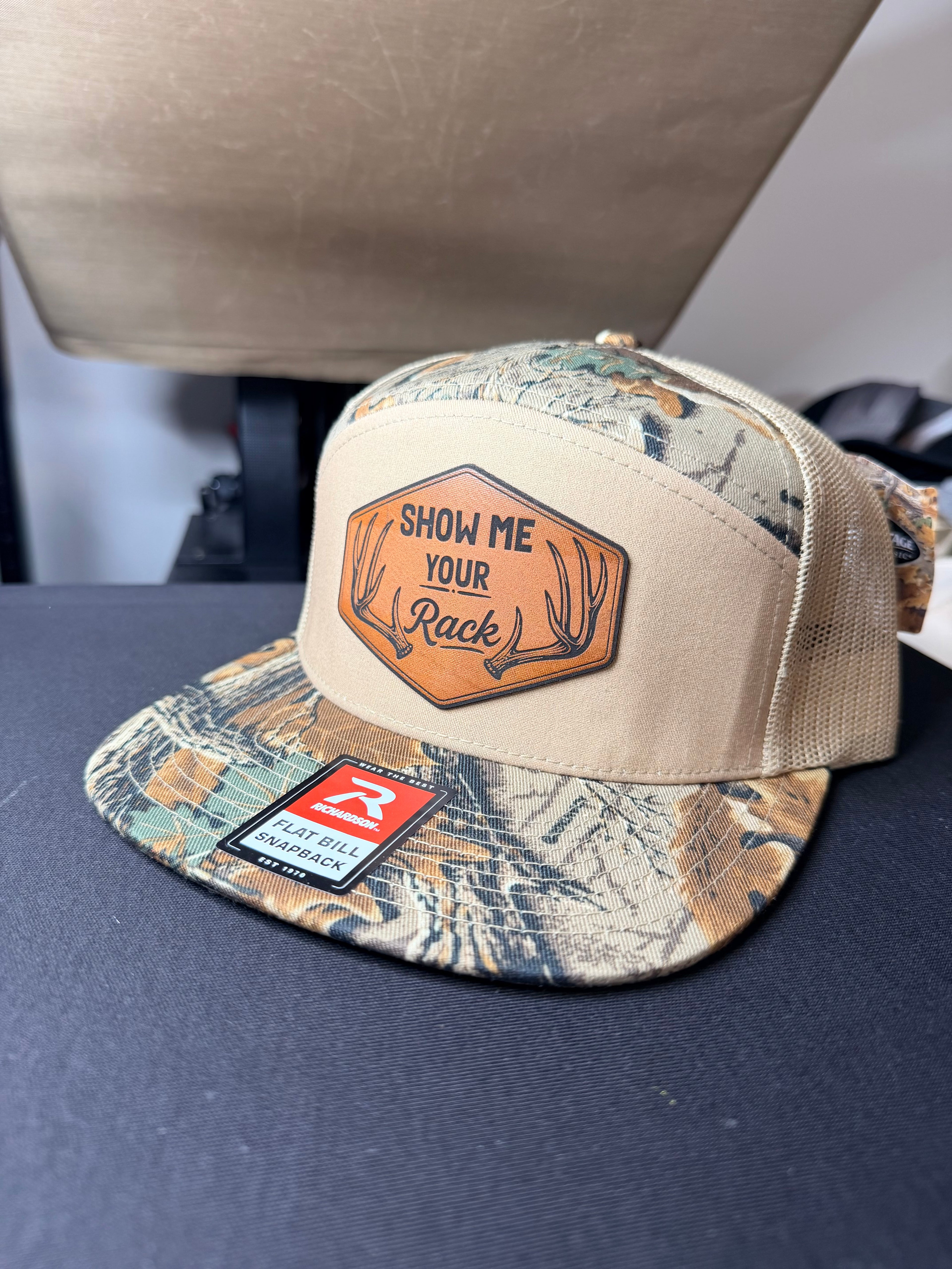 Show Me Your Rack Leatherette Patch Richardson Flat Bill Trucker Hat