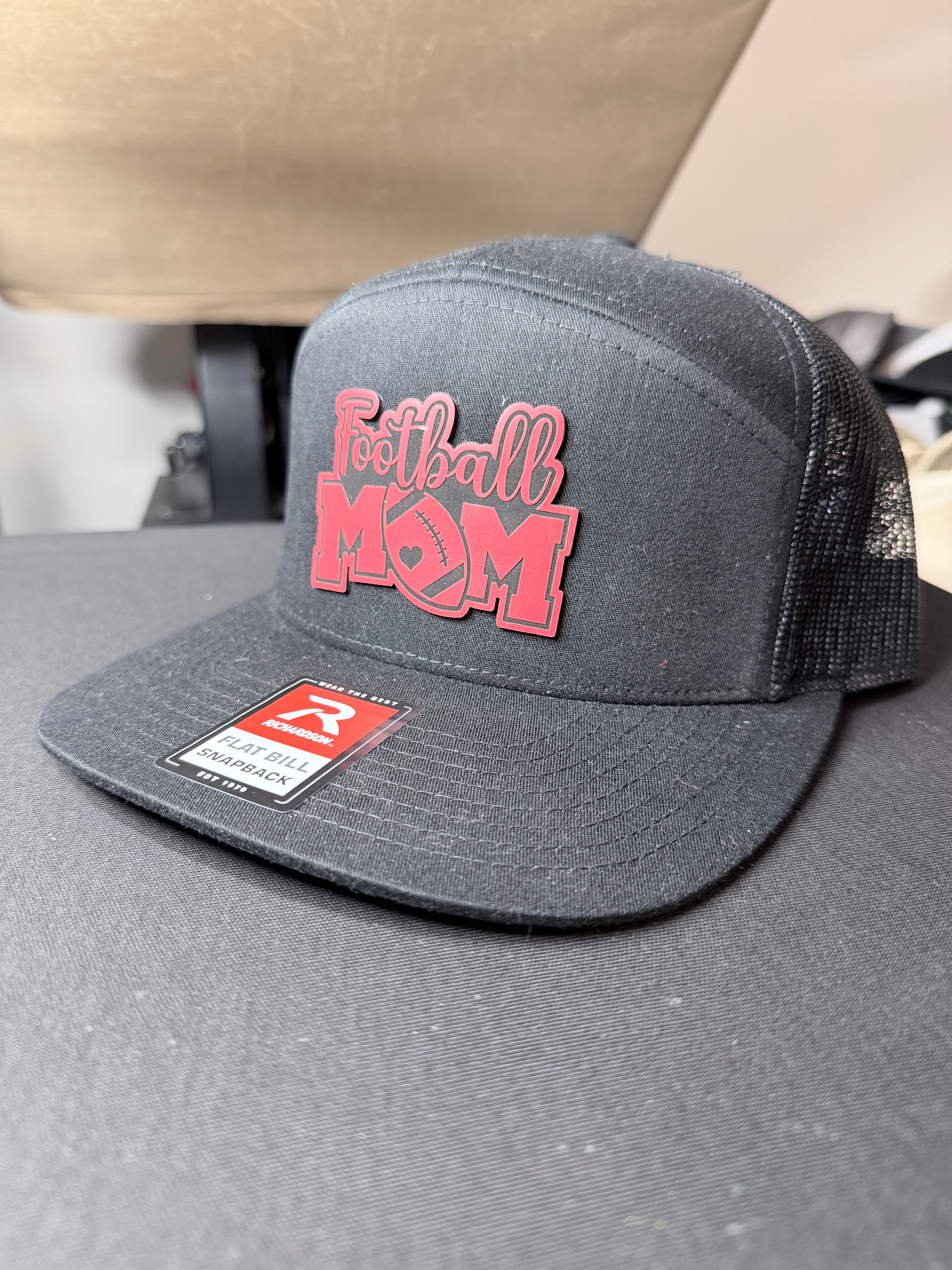 Football Mom Leatherette Patch Richardson Flat Bill Trucker Hat